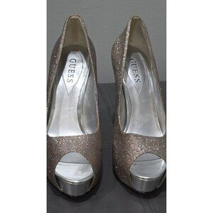 Guess high heels shoes peep toe glittery Womens size 7.5 M New Years Eve Wedding